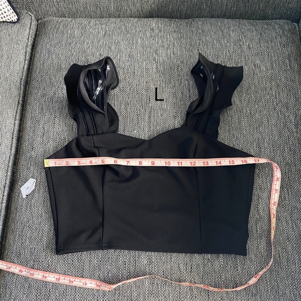 Black Crop top sleeveless with ruffle detail size small NWT - Picture 14 of 15